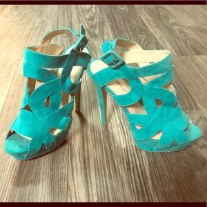 Teal strappy statement heel